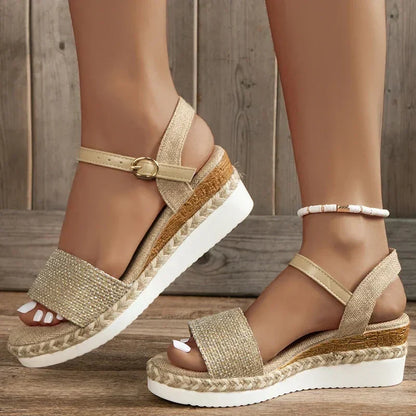 Virgin-Sandalias de cuña con tiras de lona