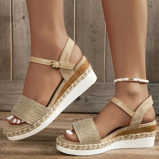 Virgin-Sandalias de cuña con tiras de lona