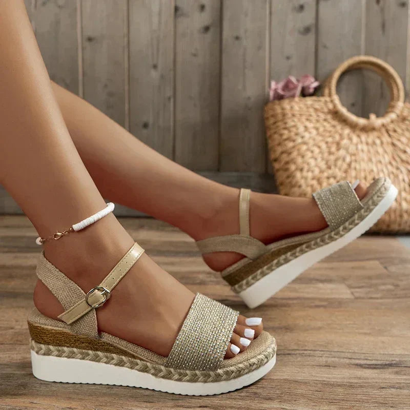 Virgin-Sandalias de cuña con tiras de lona