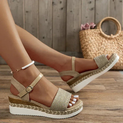 Virgin-Sandalias de cuña con tiras de lona
