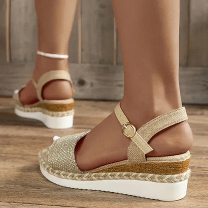 Virgin-Sandalias de cuña con tiras de lona