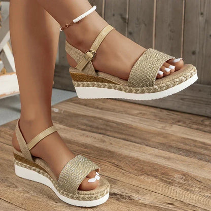 Virgin-Sandalias de cuña con tiras de lona