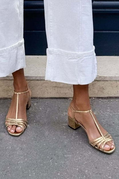 Eliseta™ | Sandalias Doradas con Tacón Bajo