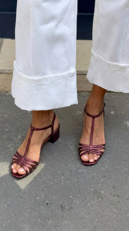 Eliseta™ | Sandalias Doradas con Tacón Bajo