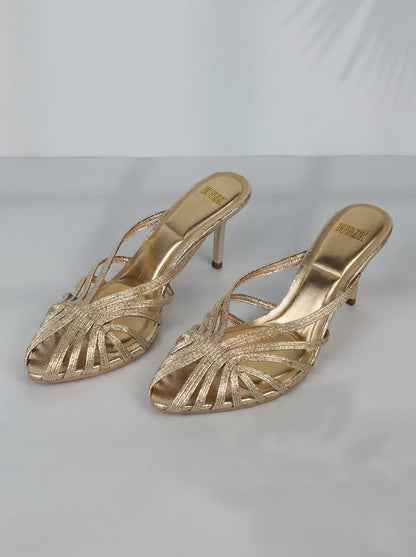 Aurabela™ | Sandalias con Tacón y Tiras Doradas