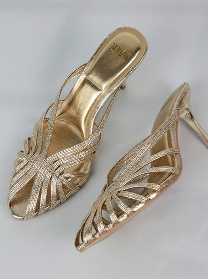 Aurabela™ | Sandalias con Tacón y Tiras Doradas