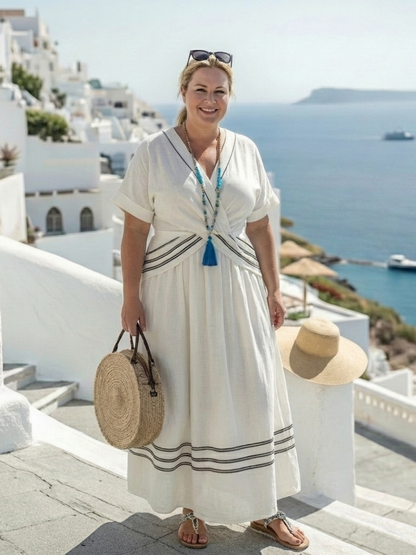 Seren | Vestido Midi Estilo Envolvente con Mangas Cortas y Escote en V